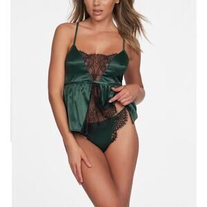 NEW Frederick's of Hollywood Etta Eyelash Lace Satin Cami & Tanga Panty 3X/4X